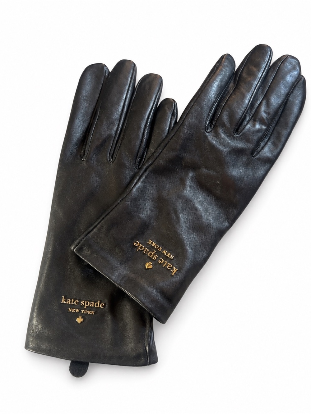 Kate Spade New York Black Leather Gloves Gold Logo Size Large